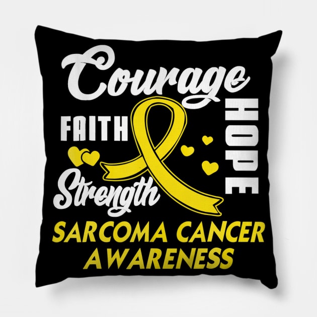 Sarcoma Cancer Tshirt Wear Yellow Ribbon Support Gifts Pillow by ChristianCrecenzio