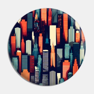 Urban Horizon 2: Stylistic Vector City Skyline Fabric Print Pin