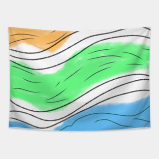 Blue green orange watercolor art Tapestry