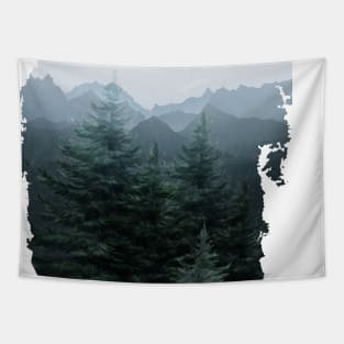 Watercolor Dense Forest And Mountains Tapestry