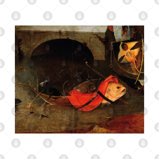 WEIRD FISH BOAT AND FISHERS IN THE DARK WATERS  from Triptych of the Temptation of St. Anthony by Hieronymus Bosch by BulganLumini