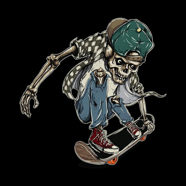 skull skeleton skateboard - Skate or Die by Teeotal
