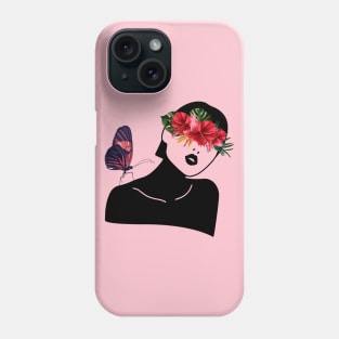 Abstract Woman with Hibiscus and Butterfly Phone Case