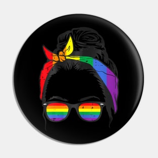 Women's Gay Mom Messy Hair Bun LGBTQ Pride Pin