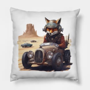 a Fox racing a car across the desert Pillow