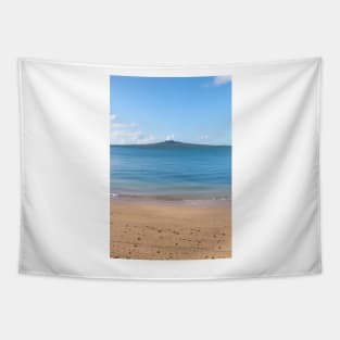 Rangitoto Island on distant horizon across harbor Tapestry