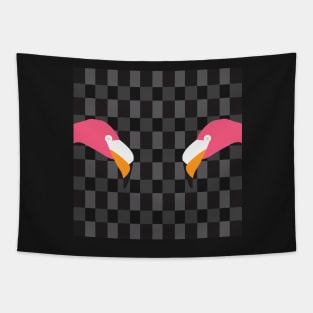 Pink Flamingo on Black White Plaids Tapestry