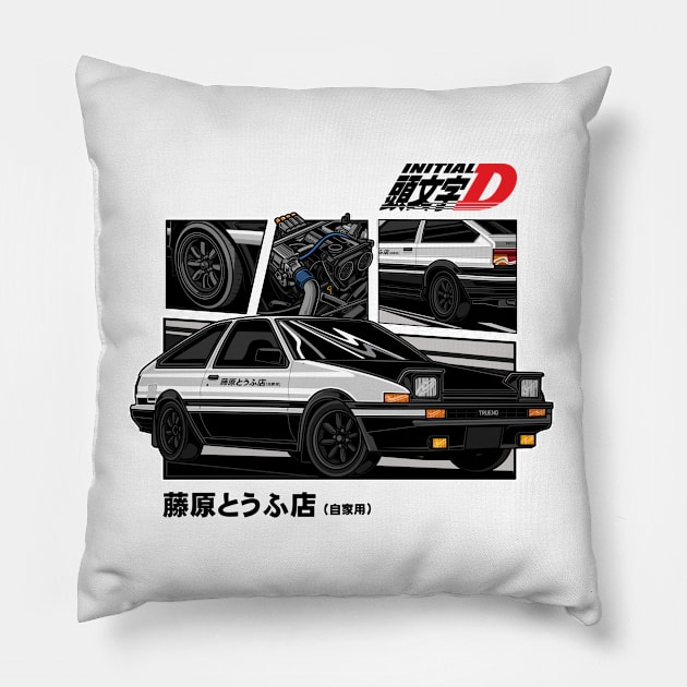 Toyota Ae86 Trueno Initial D Anime version 2 black Pillow by desaindroid@gmail.com