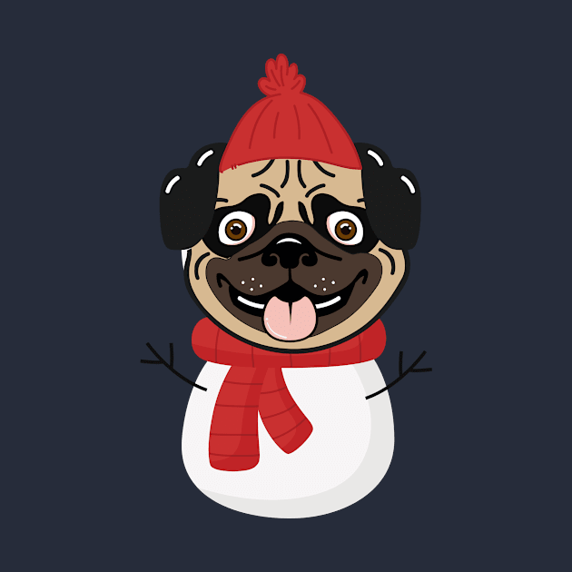 Snowpug (Snowman Pug) Dog Head with Winter Clothes by Seasonal Dogs