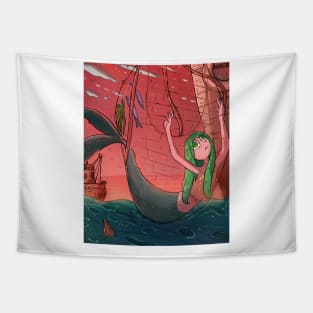 mermaid trapped in net Tapestry