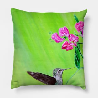 Hummingbird and Sweet Peas Painting Pillow