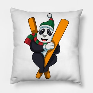 Panda as Skier with Ski Scarf & Bobble hat Pillow