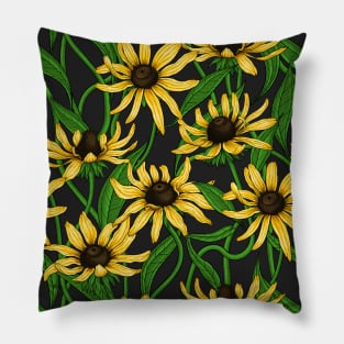 Yellow Rudbekia on black Pillow