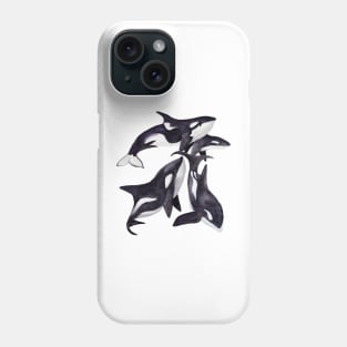 Orcas and Seal with blue fish Phone Case