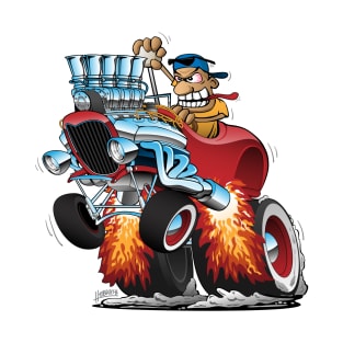 Highboy Hot Rod Race Car Cartoon T-Shirt