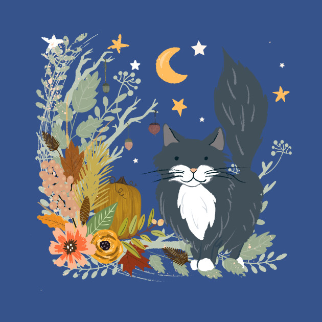 Discover Autumn Garden Moonlit Kitty Cat - Cat - T-Shirt