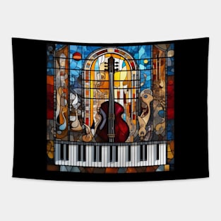 Musical Symbols In A Stained Glass Window Tapestry