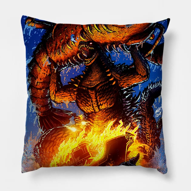 Godzilla vs Lobster Pillow by Bentonhio