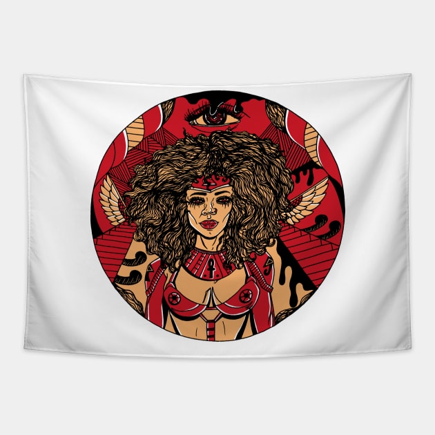 Red and Cream Kemet Warrior Tapestry by kenallouis