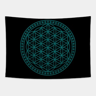 Flower of Life Sacred Geometry Turquoise Tapestry