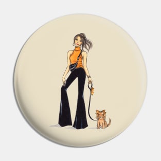 Stylish Girl with Her Cute Dog Pin