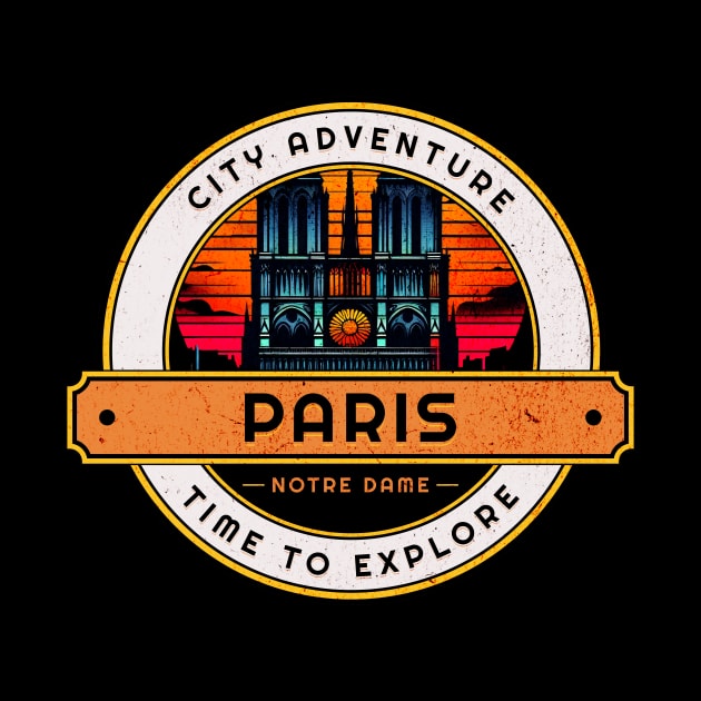 City Adventure Notre Dame Paris Retro Design by Miami Neon Designs