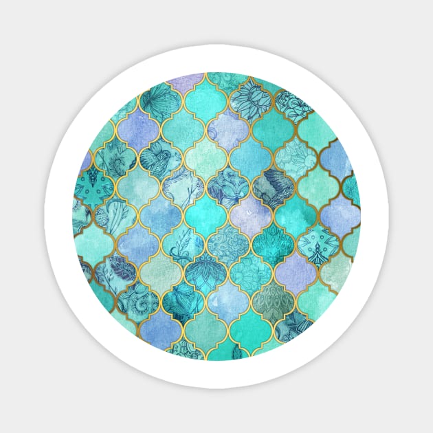 Cool Jade & Icy Mint Decorative Moroccan Tile Pattern Magnet by micklyn