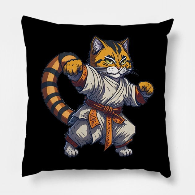 Cute Karate Cat Pillow by ImaginativeInkPOD