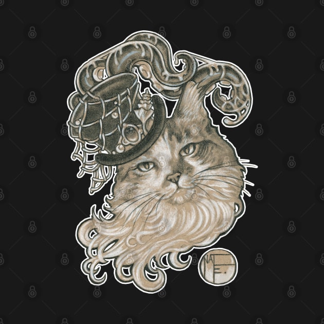 Kitty in a Tentacle Top Hat - White Outlined Version by Nat Ewert Art