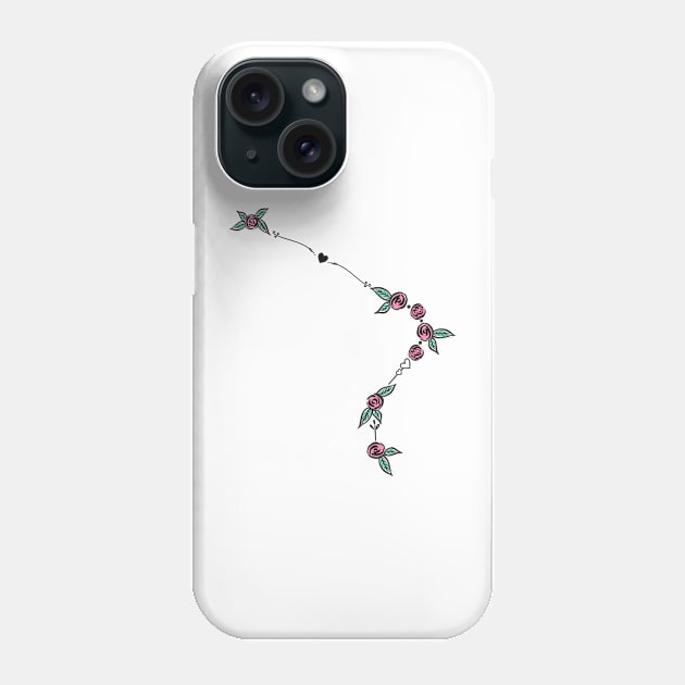 Horologium (Pendulum Clock) Constellation Roses and Hearts Doodle Phone Case by EndlessDoodles