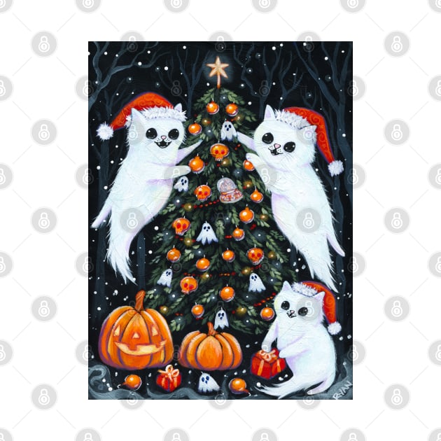 Decorating the Halloween Christmas Tree by KilkennyCat Art