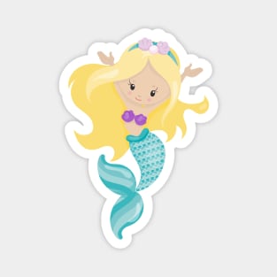Little Mermaid, Cute Mermaid, Blonde Hair, Shells Magnet