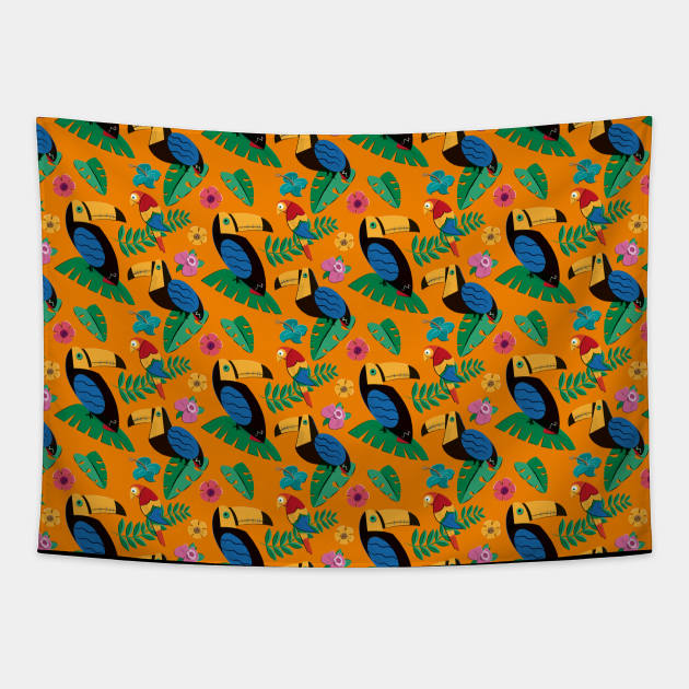 Toucans on Orange Tapestry by EnchantedCasesAndPillows