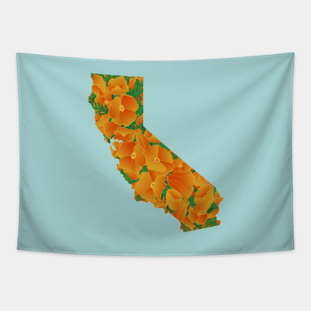 California State Outline Poppy Wildflower Superbloom Tapestry by Spatium Natura