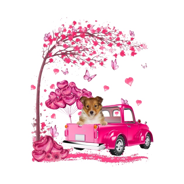 Valentine's Day Love Pickup Truck Shetland Sheepdog by Vintage White Rose Bouquets
