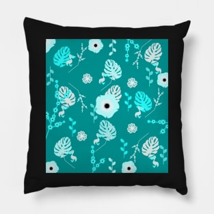 Flowers, leaves and pelicans...in blue Pillow