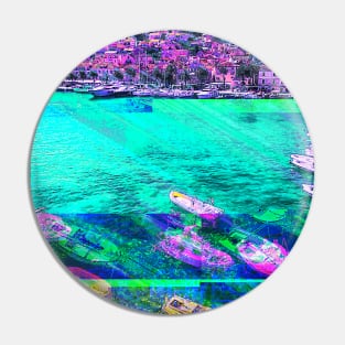 Croatia Island Dock Glitch Art Pin