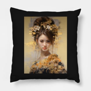 Japanese Girl With Flowers in Her Hair Pillow