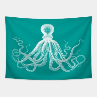 Octopus | Vintage Octopus | Tentacles | Sea Creatures | Nautical | Ocean | Sea | Beach | Teal and White | Tapestry