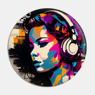 Girl with Headphones in the Style of Pop Art Pin