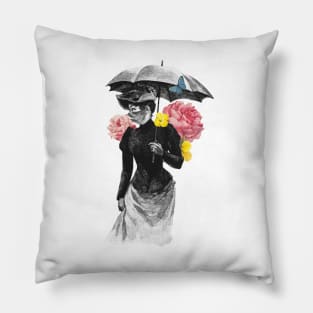 Hand drawn lady with umbrella Pillow