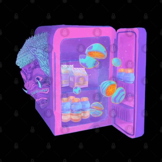 mini fridge, snacks, space drinks, refrigerators, Cute, Planets, Galaxy, Kawaii, Pastel by Rice Paste