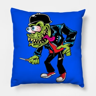 MONSTER GREASER HOTROD ILLUSTRATION WITH KNIFE RAT FINK STYLE VINTAGE Pillow