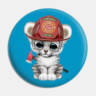 Cute White Tiger Cub Firefighter Pin