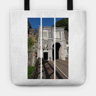 Gorizia, Italy. The castle. It stands between the walls of the ancient village, what medieval sources cite as Upper Land. Friuli Venezia Giulia. Sunny spring afternoon day (vertical) Tote