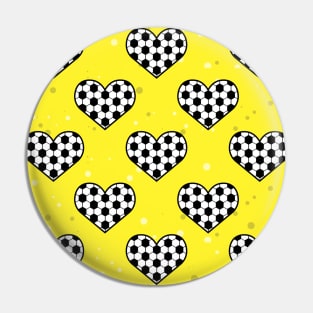 Football / Soccer Ball Texture In Heart Shape - Seamless Pattern on Yellow Background Pin