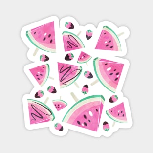 Watermelon popsicles, strawberries and chocolate // pink Magnet