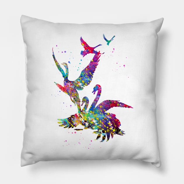 Flying swans Pillow by erzebeth