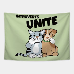 Introverts Unite Cat Dog Tapestry