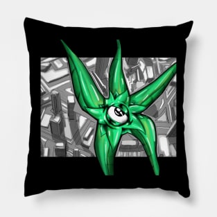 the demon intergalactic damage against the city ecopop wallpaper art Pillow